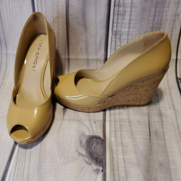 Via Spiga women's shoes wedge cork heel peep toe beige size 6M platform - Picture 1 of 5